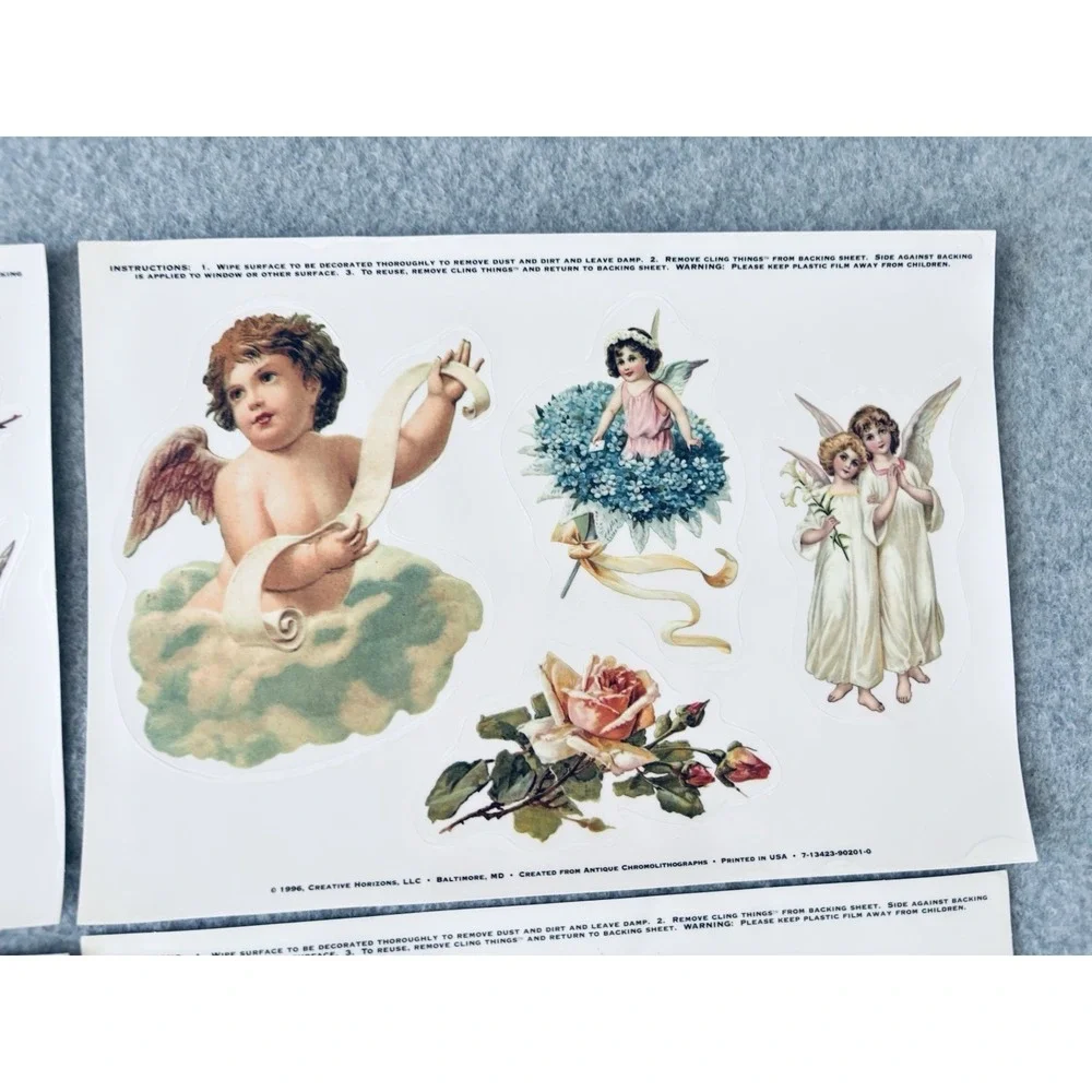 5 Sheet Window Decals Static Cling 1996 Creative Horizons Angels Cherubs Vintage